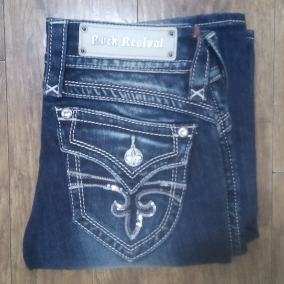 Rock Revival Women's 26 Gwen Bootcut Flap Pockets Shimmer Distressed NWOT - Picture 5 of 13